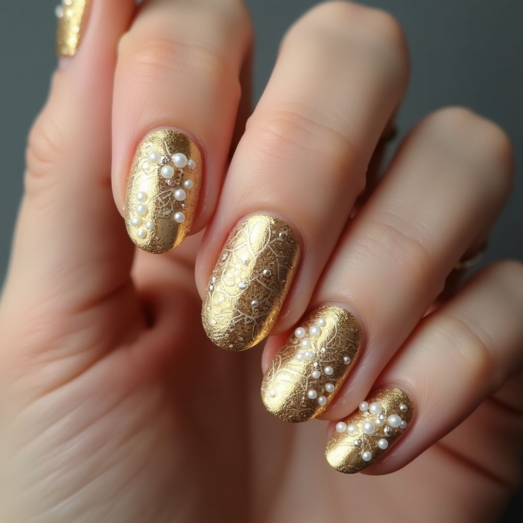 Gold Round Nail Design