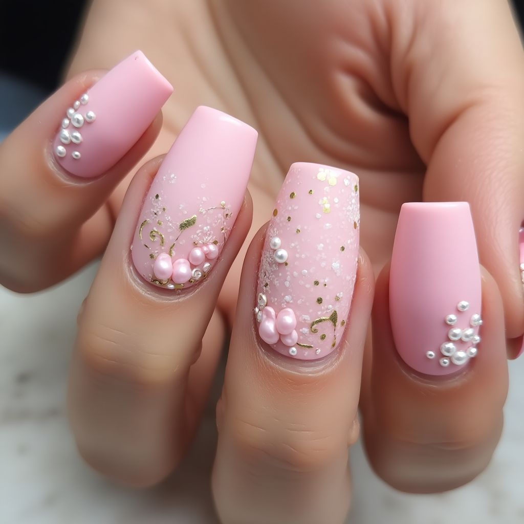 Baby Pink Coffin Nail Design