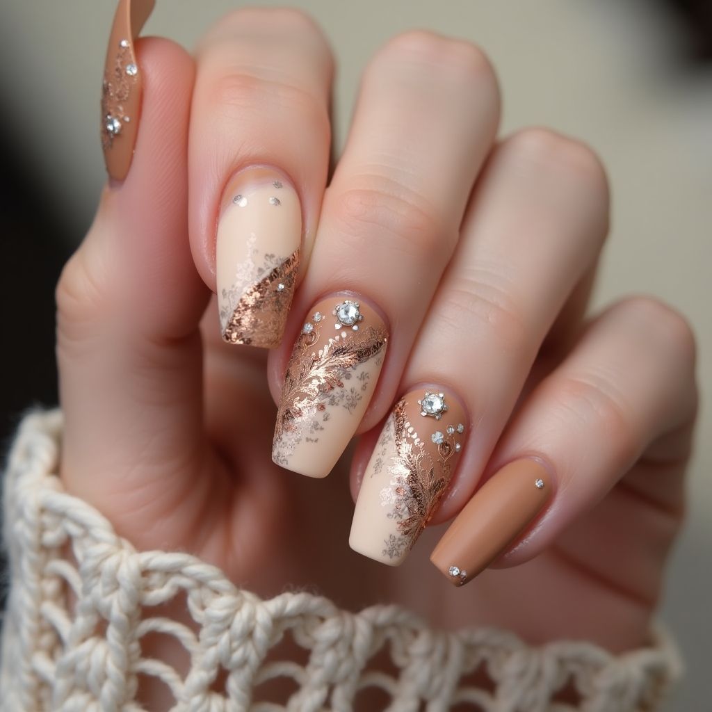 Tan Coffin Nail Design