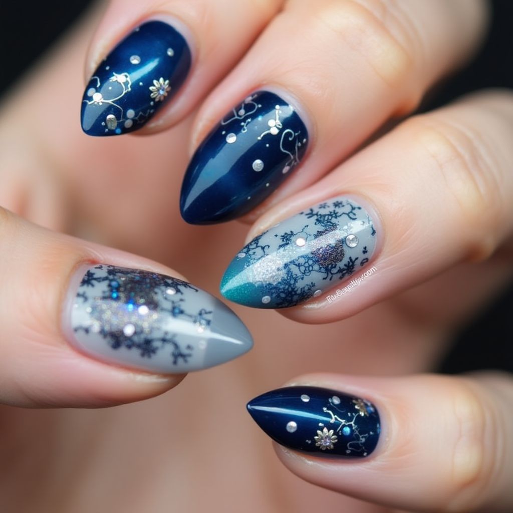 Blue Almond Nail Design