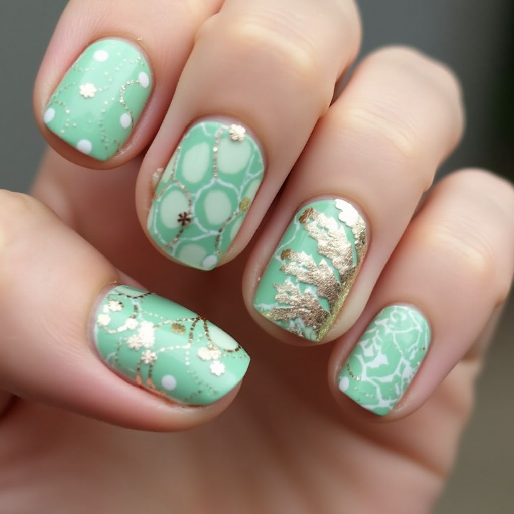 Mint Green Round Nail Design