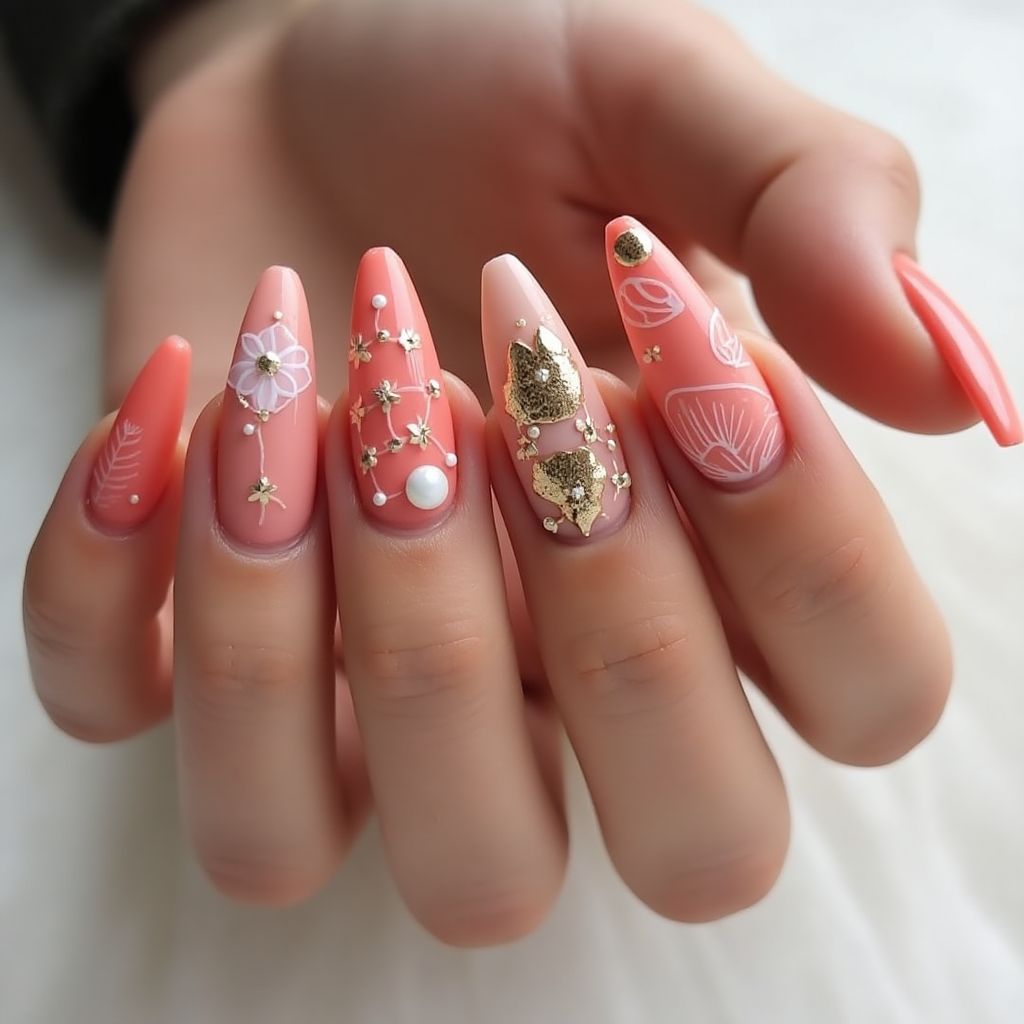 Coral Stiletto Nail Design