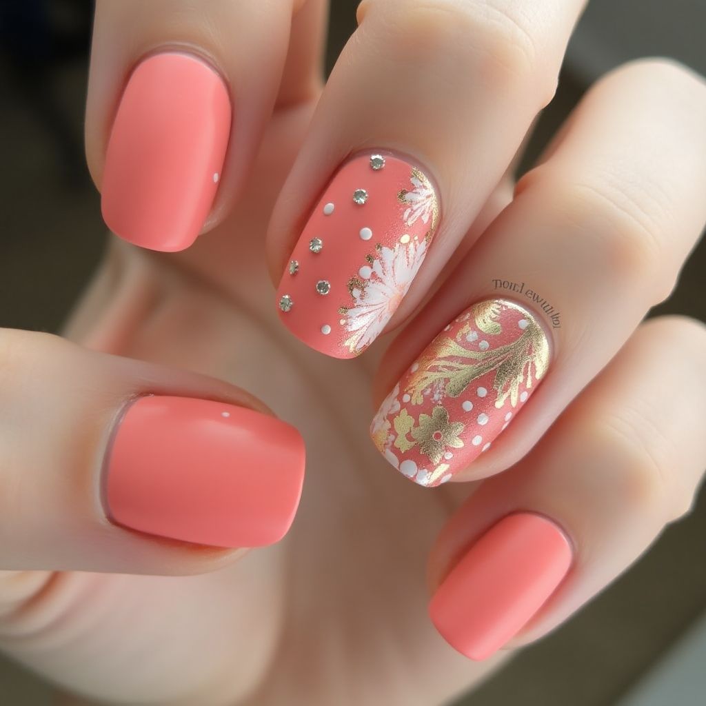 Coral Round Nail Design
