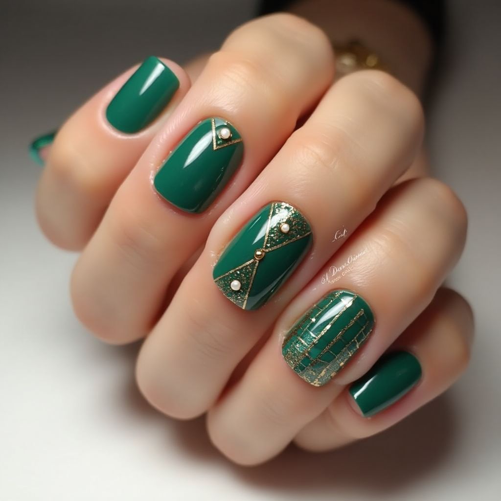 Emerald Green Square Nail Design