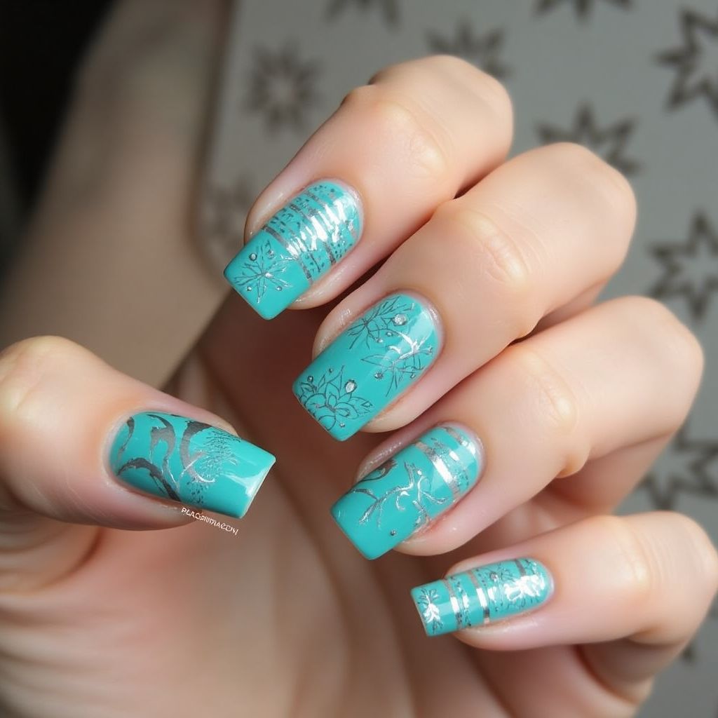 Teal Square Nail Design