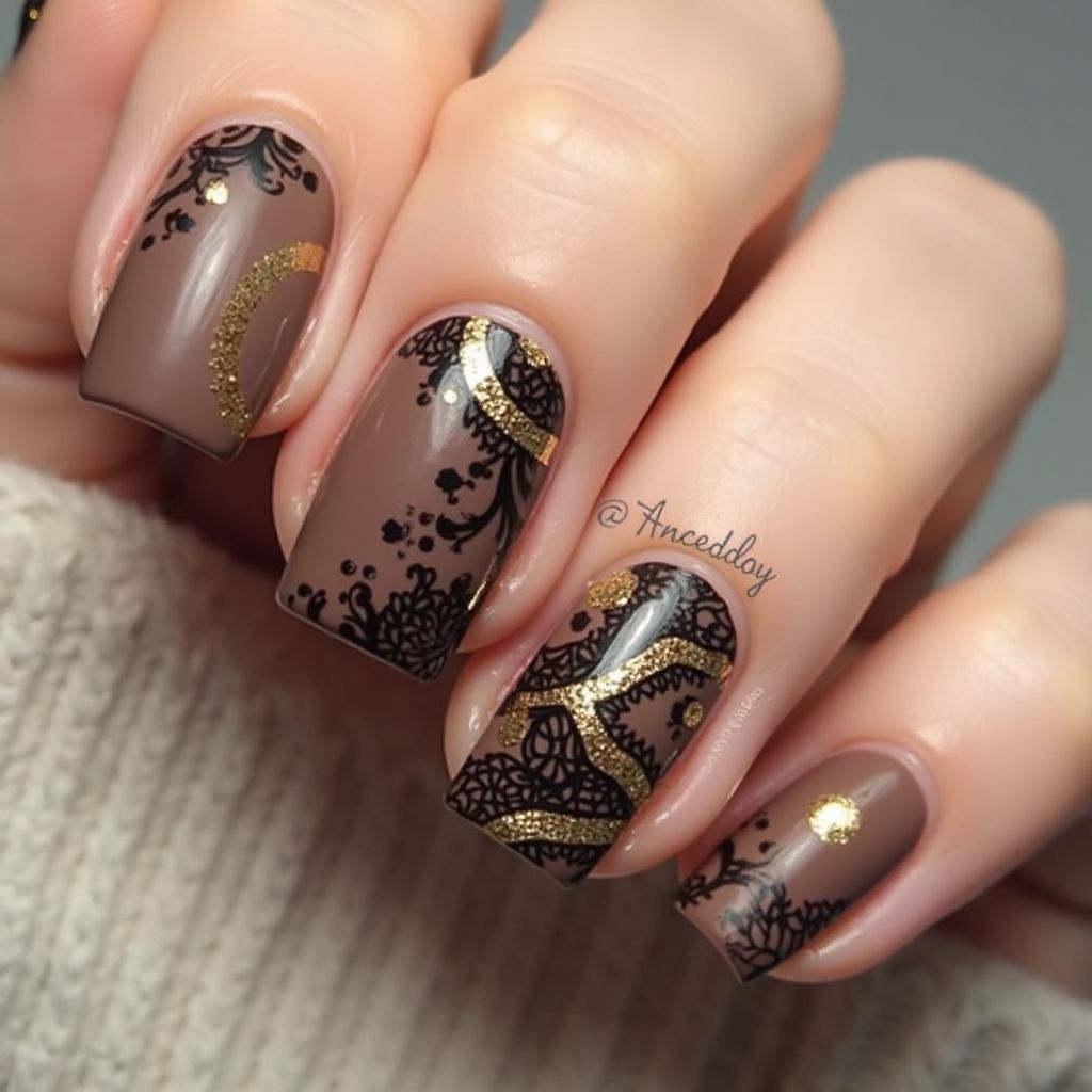 Chocolate Brown Square Nail Design
