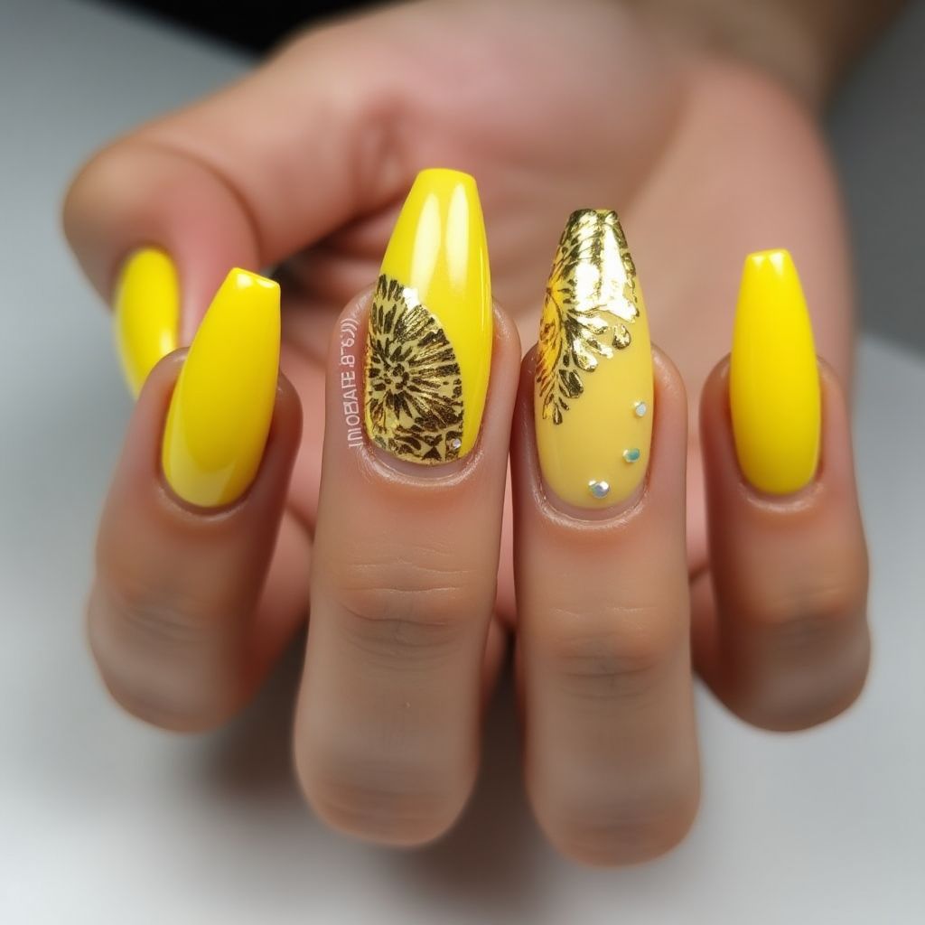 Yellow Stiletto Nail Design