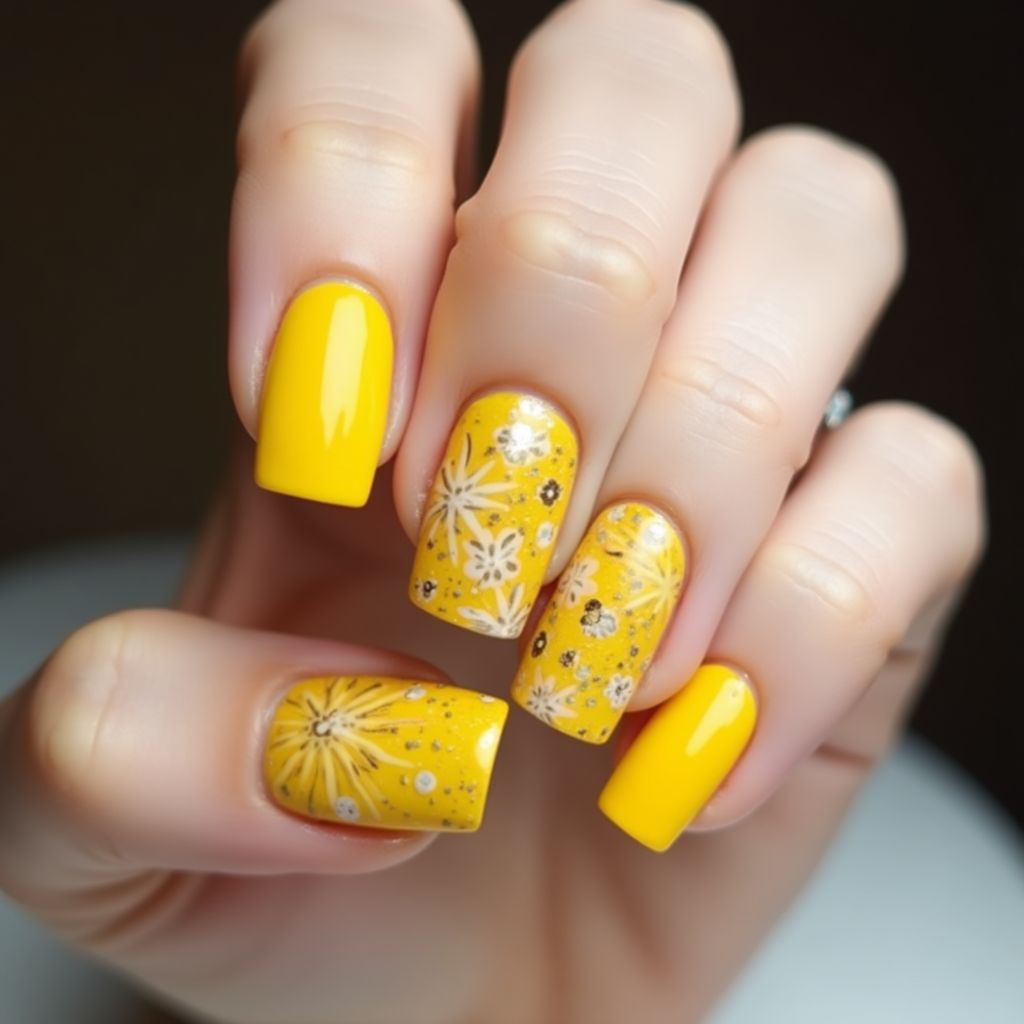Yellow Square Nail Design