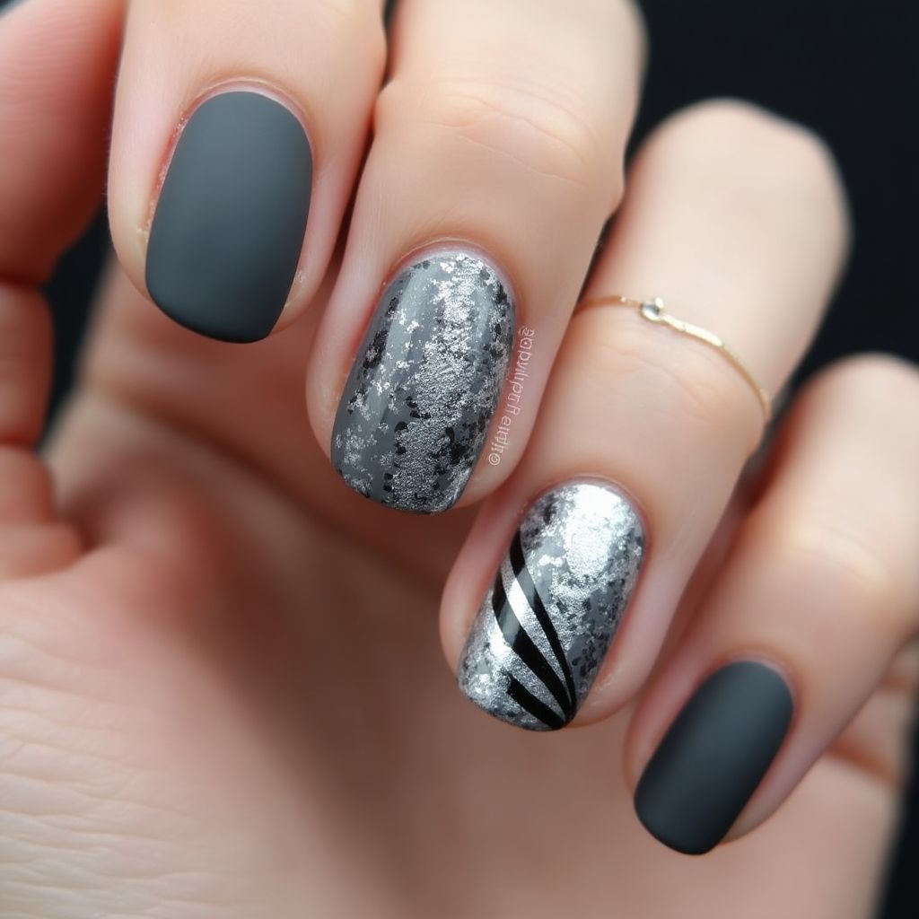 Charcoal Gray Round Nail Design