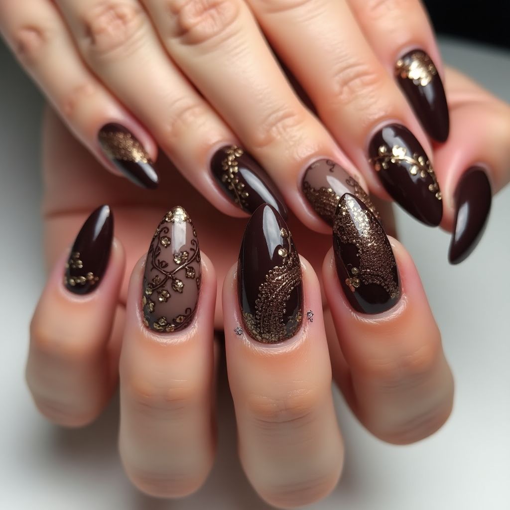 Chocolate brown Stiletto Nail Design