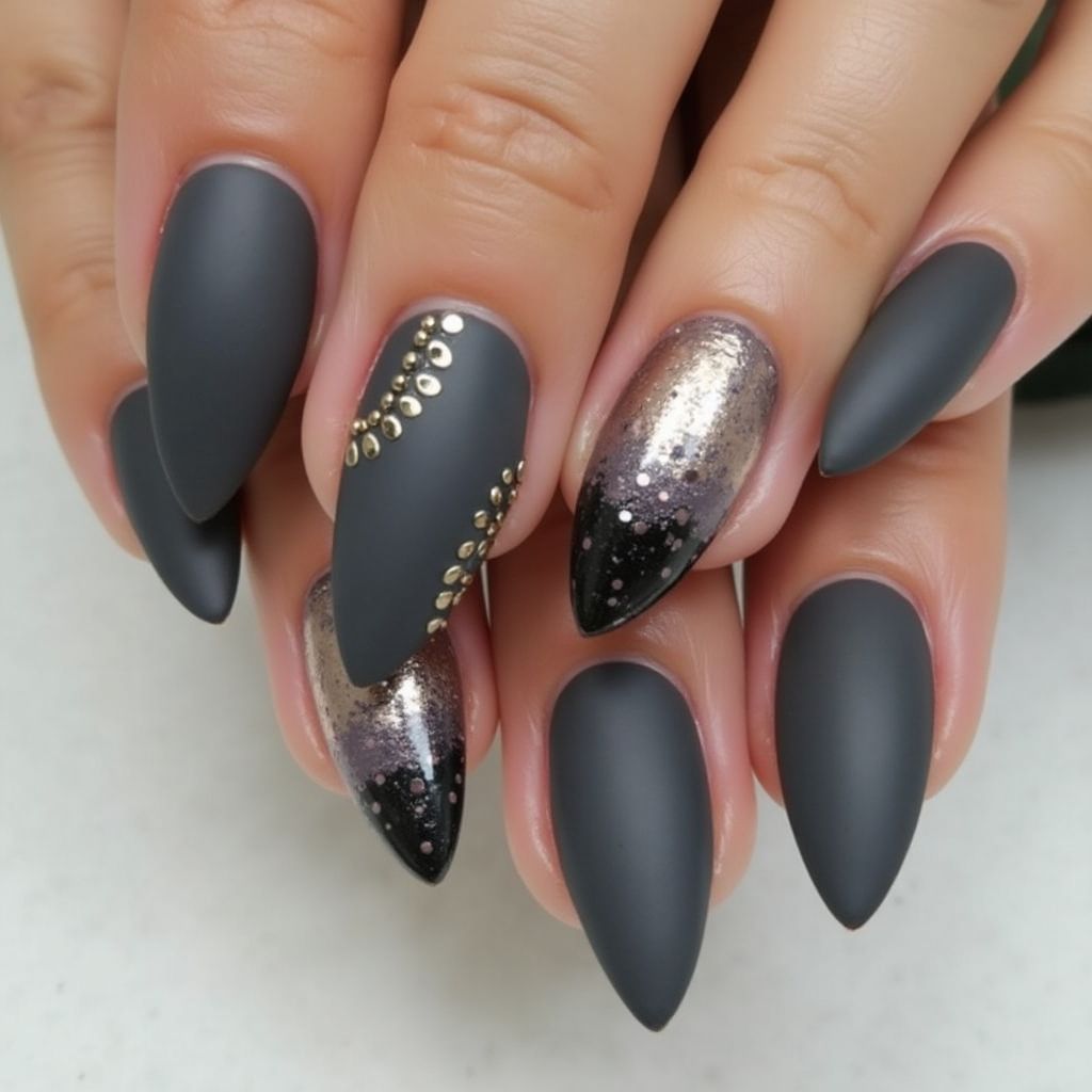 Charcoal gray Stiletto Nail Design