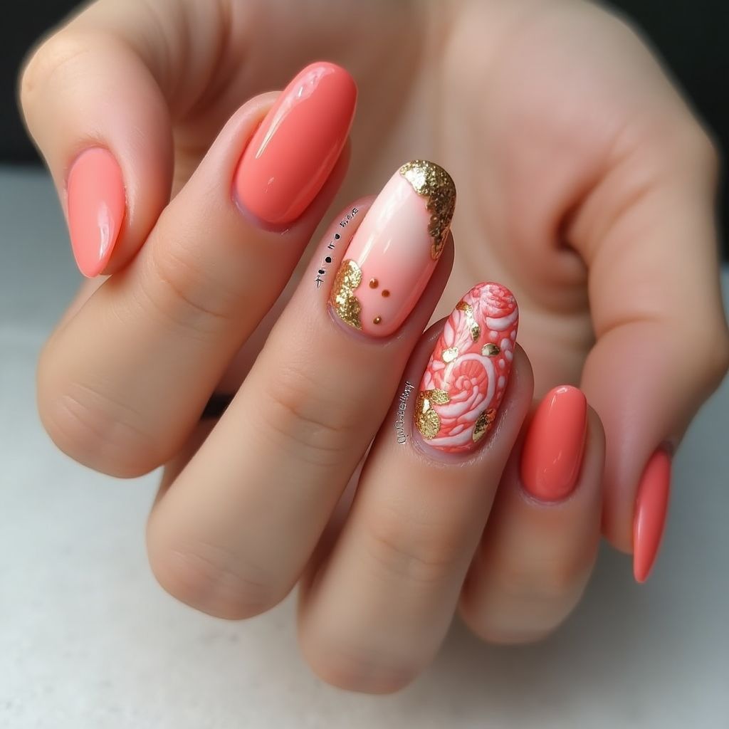 Coral Round Nail Design