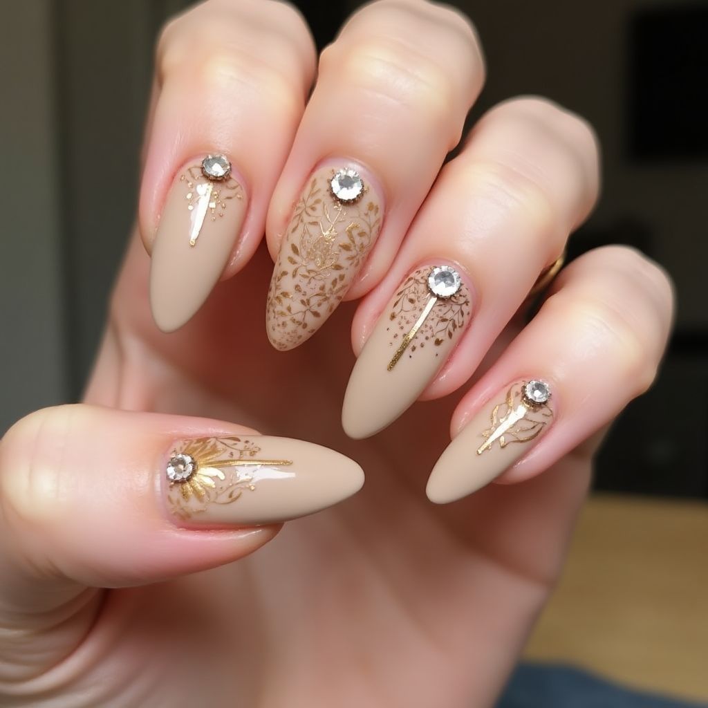 Tan Stiletto Nail Design