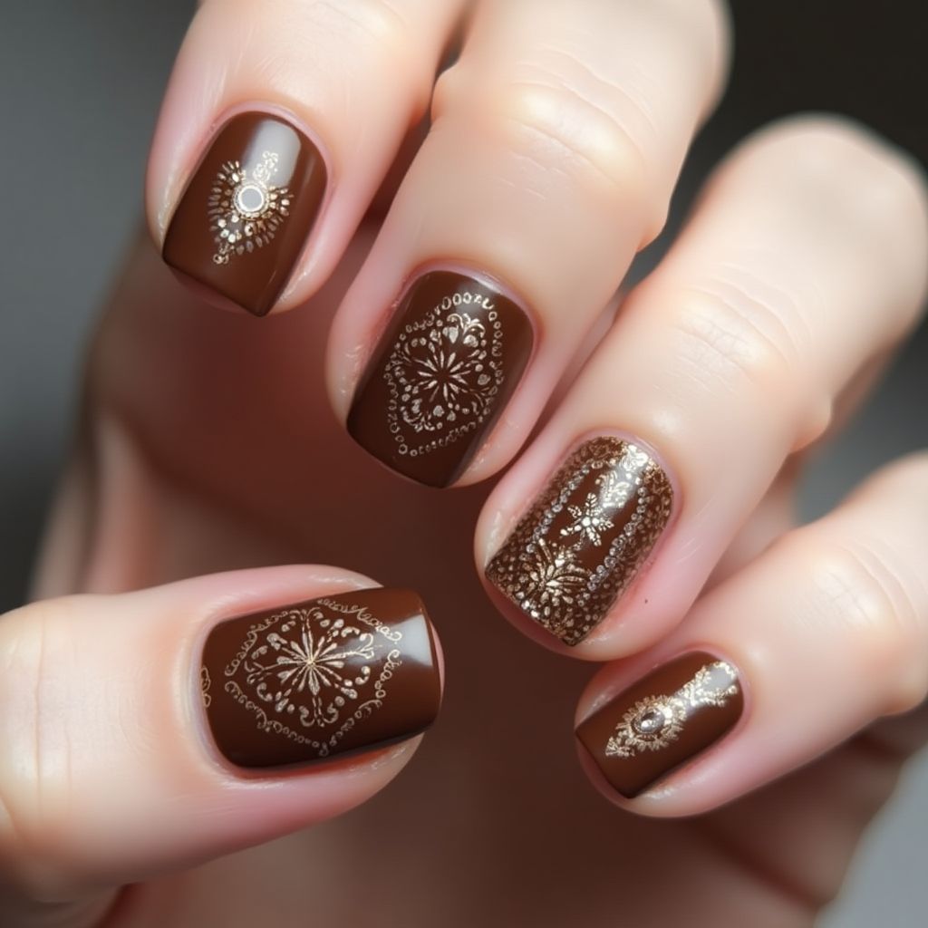 Chocolate Brown Square Nail Design