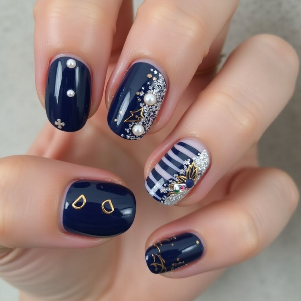Navy blue Round Nail Design
