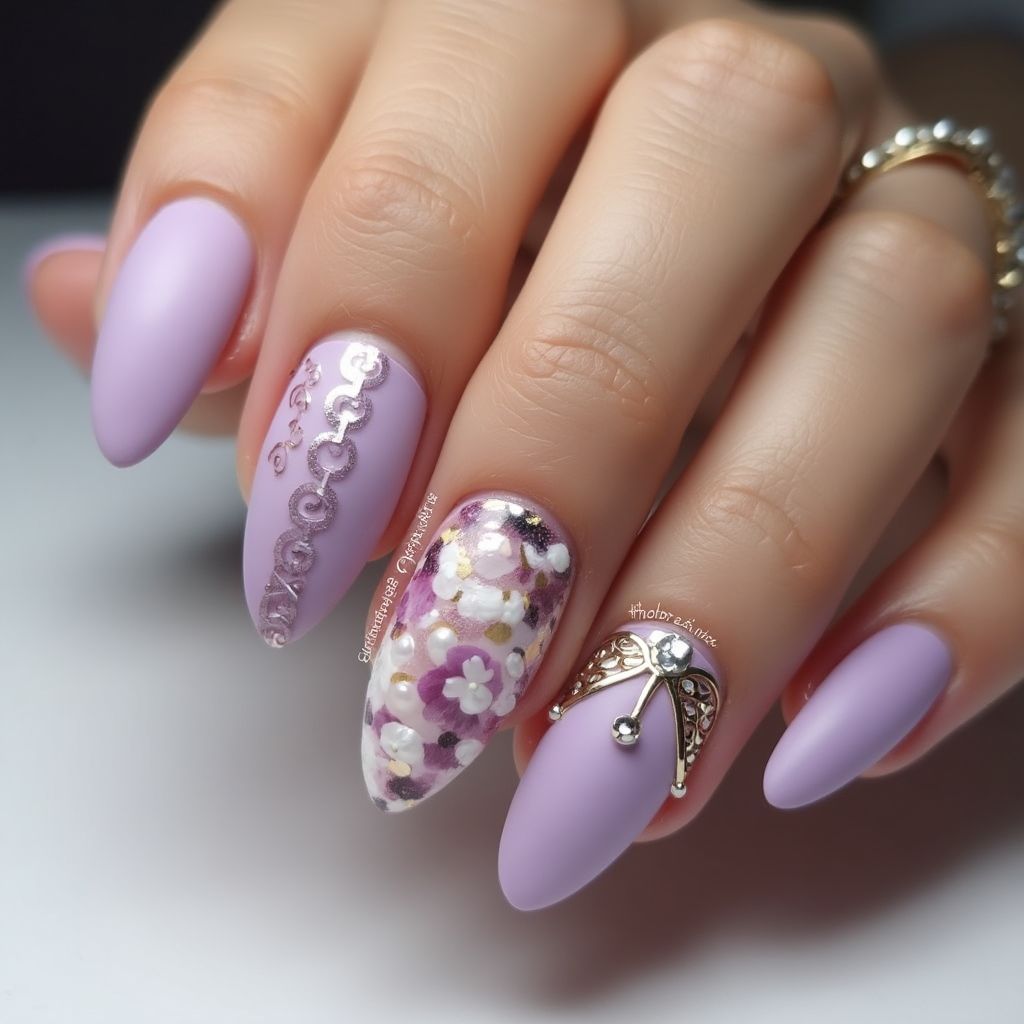 Lavender Almond Nail Design