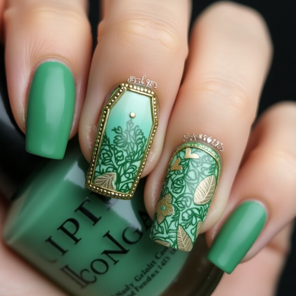 Green Coffin Nail Design