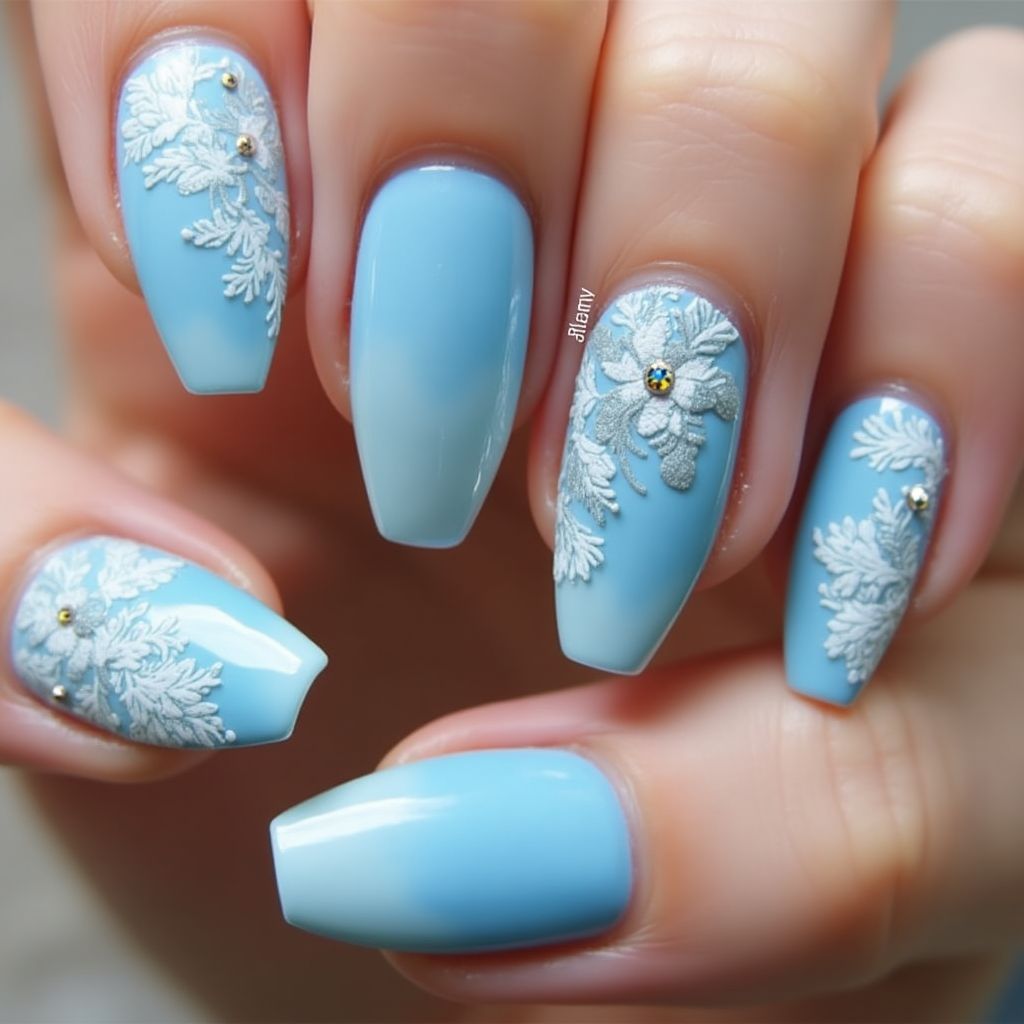 Sky Blue Coffin Nail Design