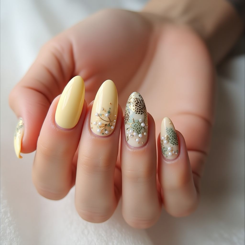 Pastel Yellow Almond Nail Design