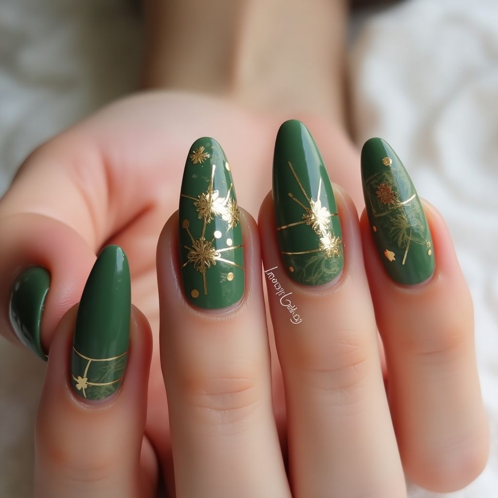 Olive Green Stiletto Nail Design