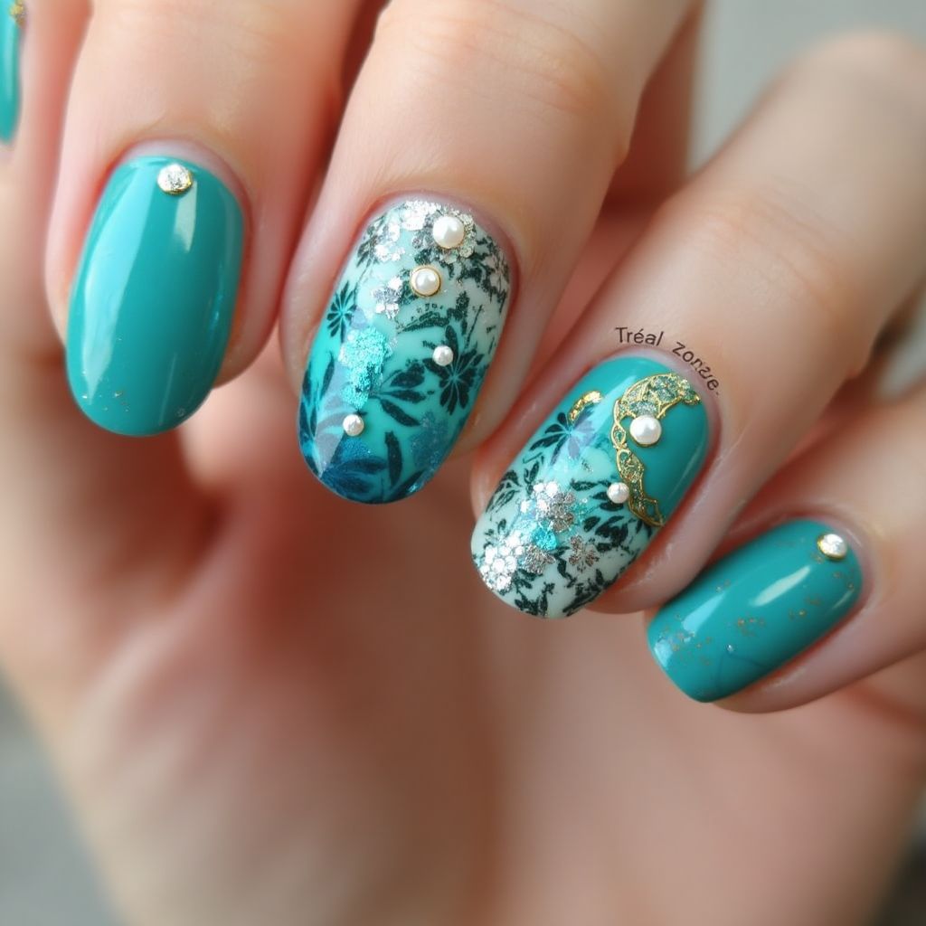 Turquoise Round Nail Design
