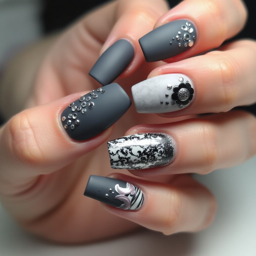 Charcoal gray Coffin Nail Design