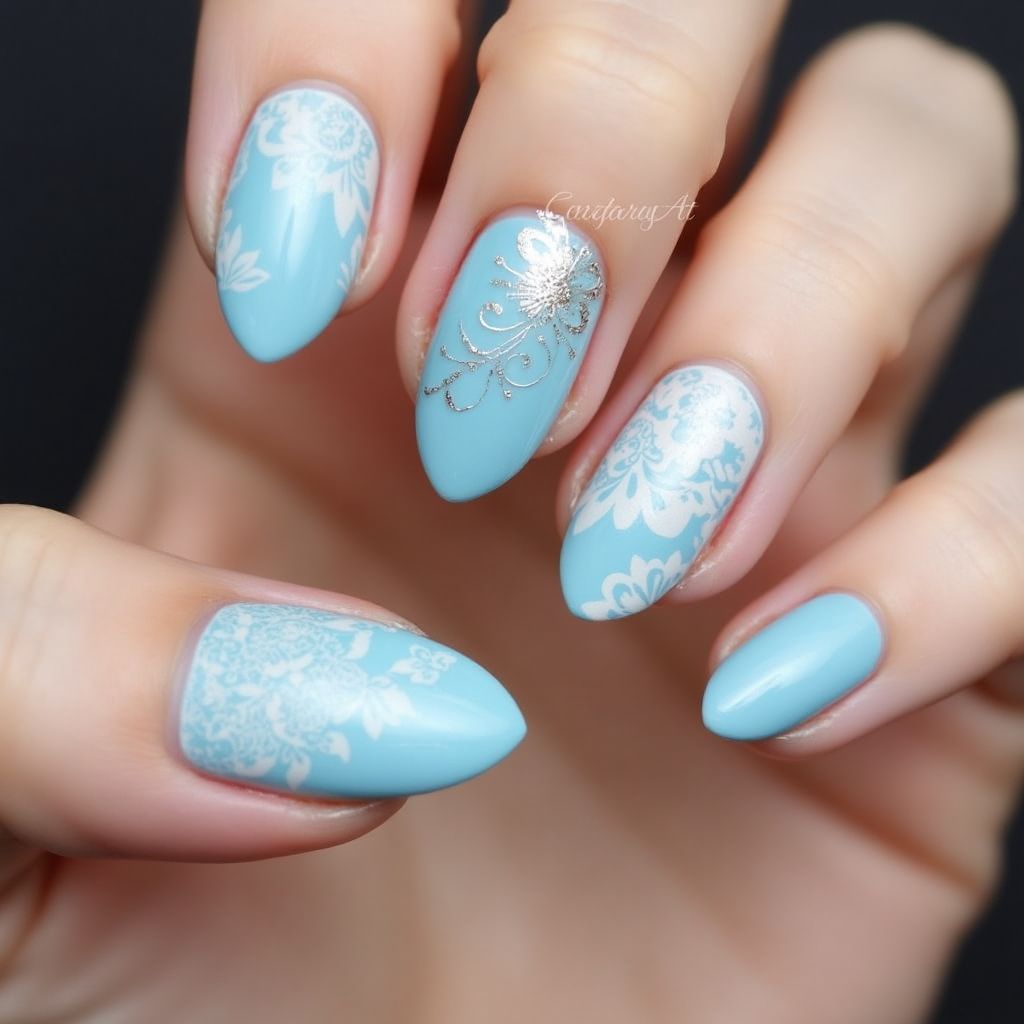 Sky Blue Almond Nail Design