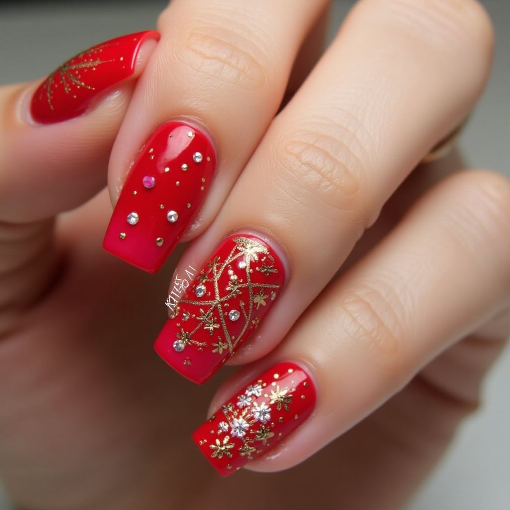 Red Square Nail Design