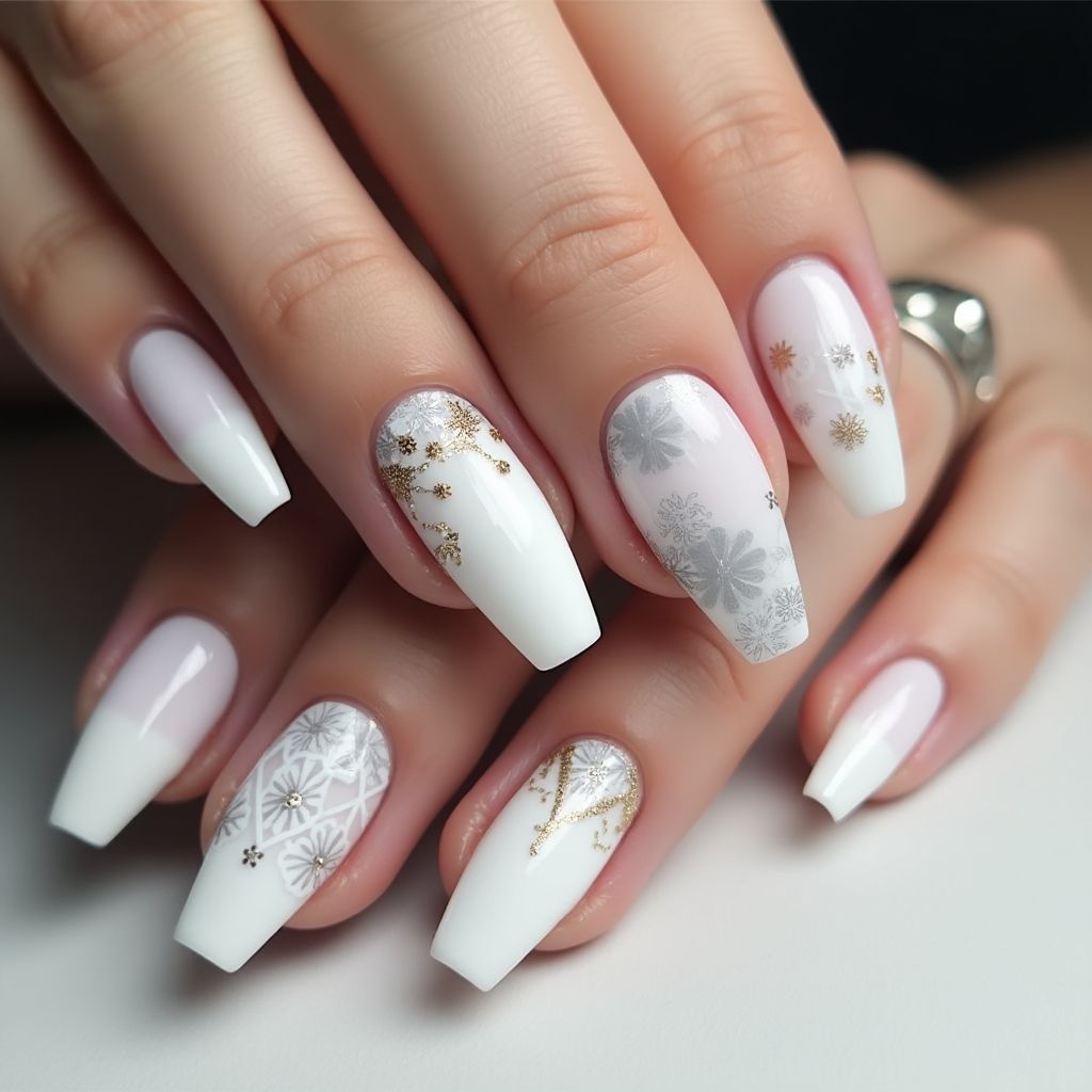 White Coffin Nail Design