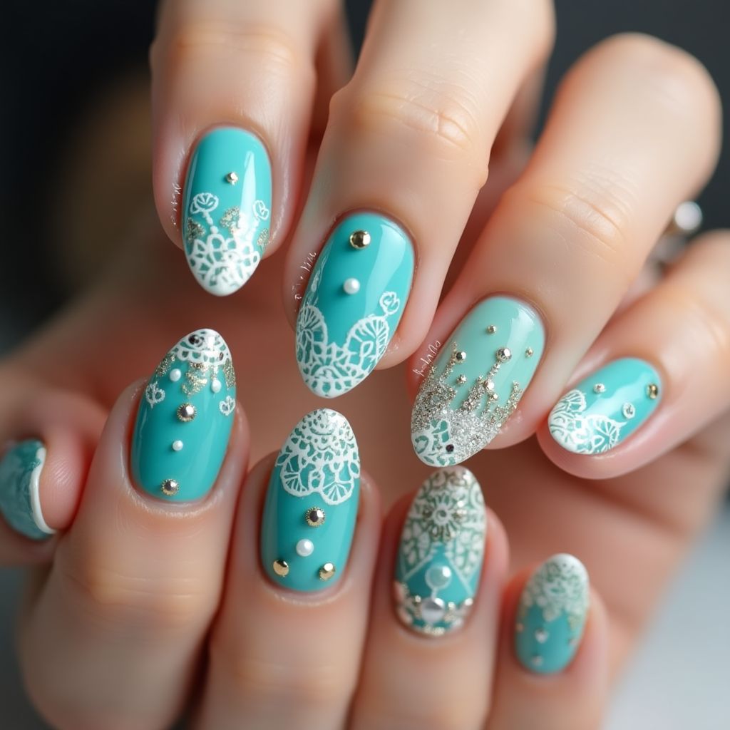 Turquoise Almond Nail Design