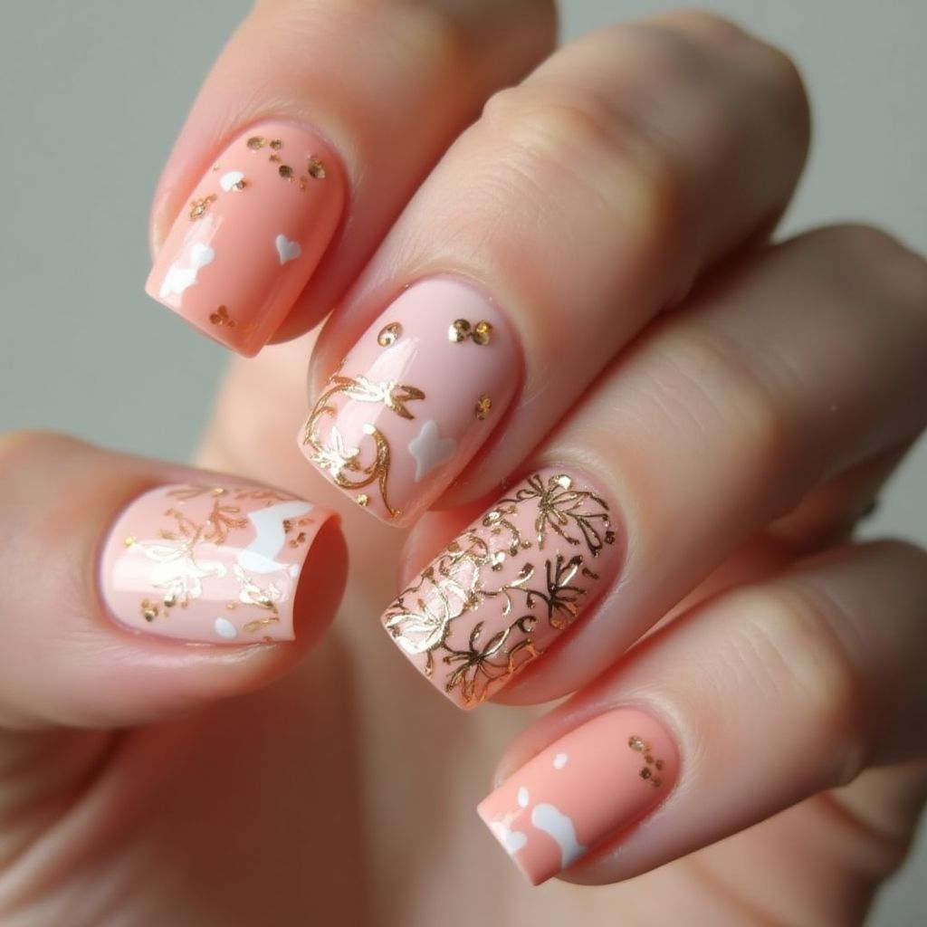 Peach Square Nail Design