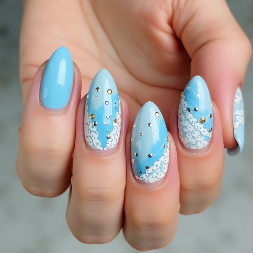 Baby Blue Almond Nail Design