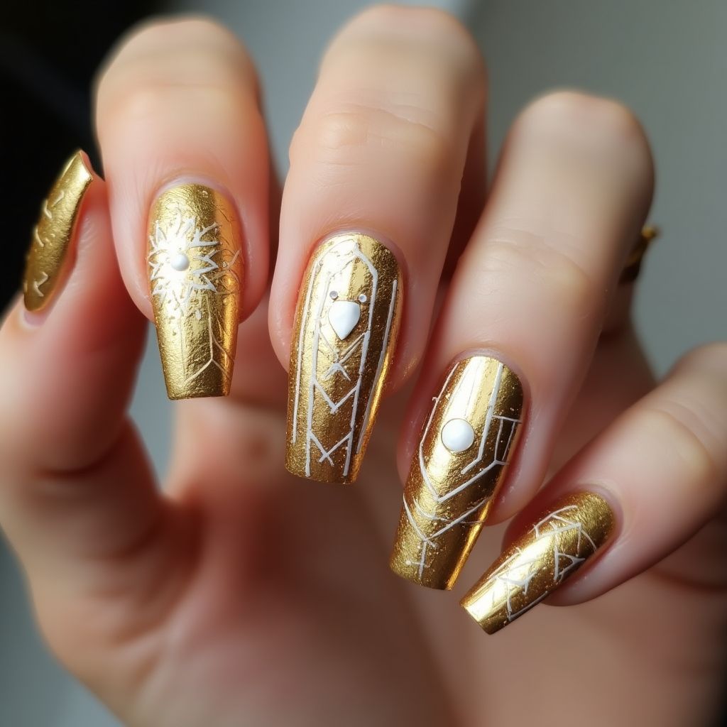Gold Coffin Nail Design