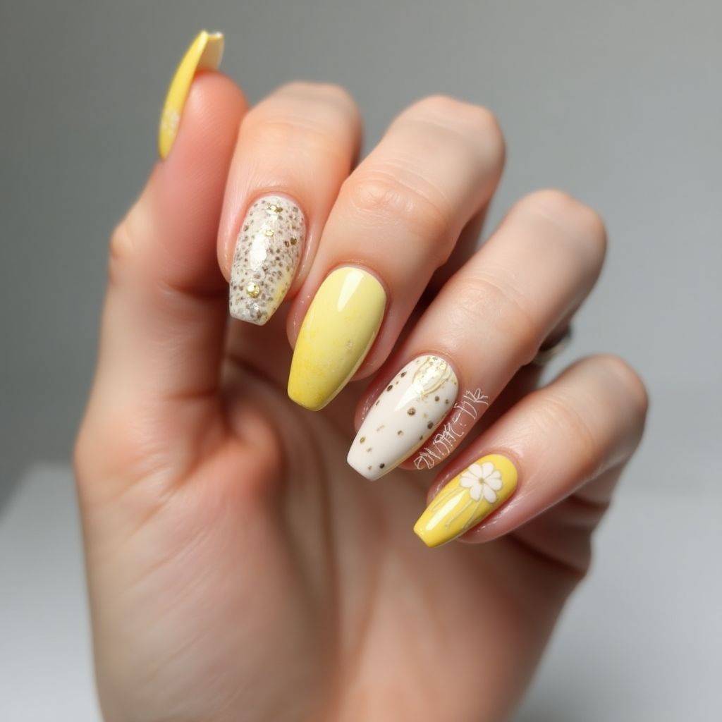 Pastel Yellow Coffin Nail Design