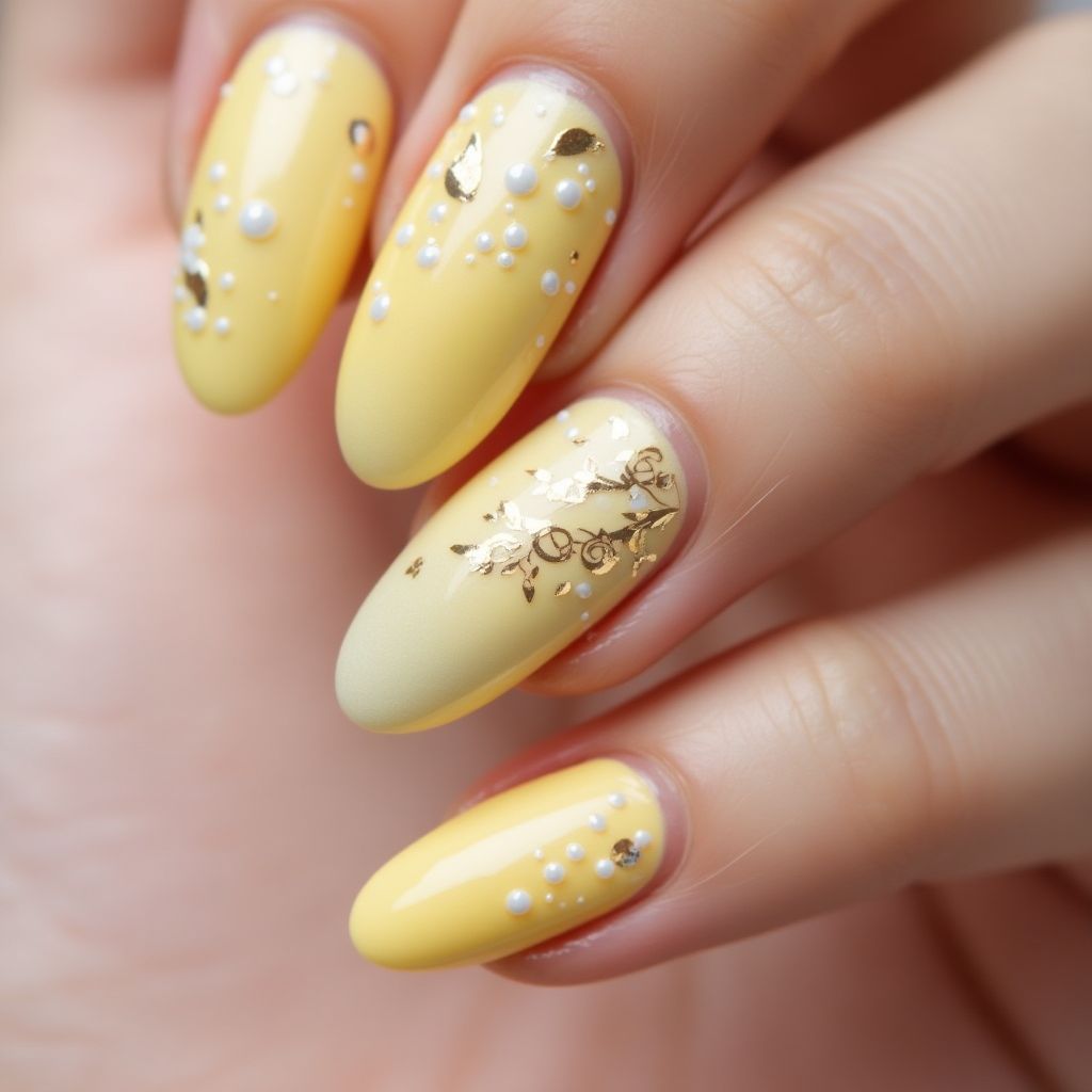 Pastel Yellow Almond Nail Design