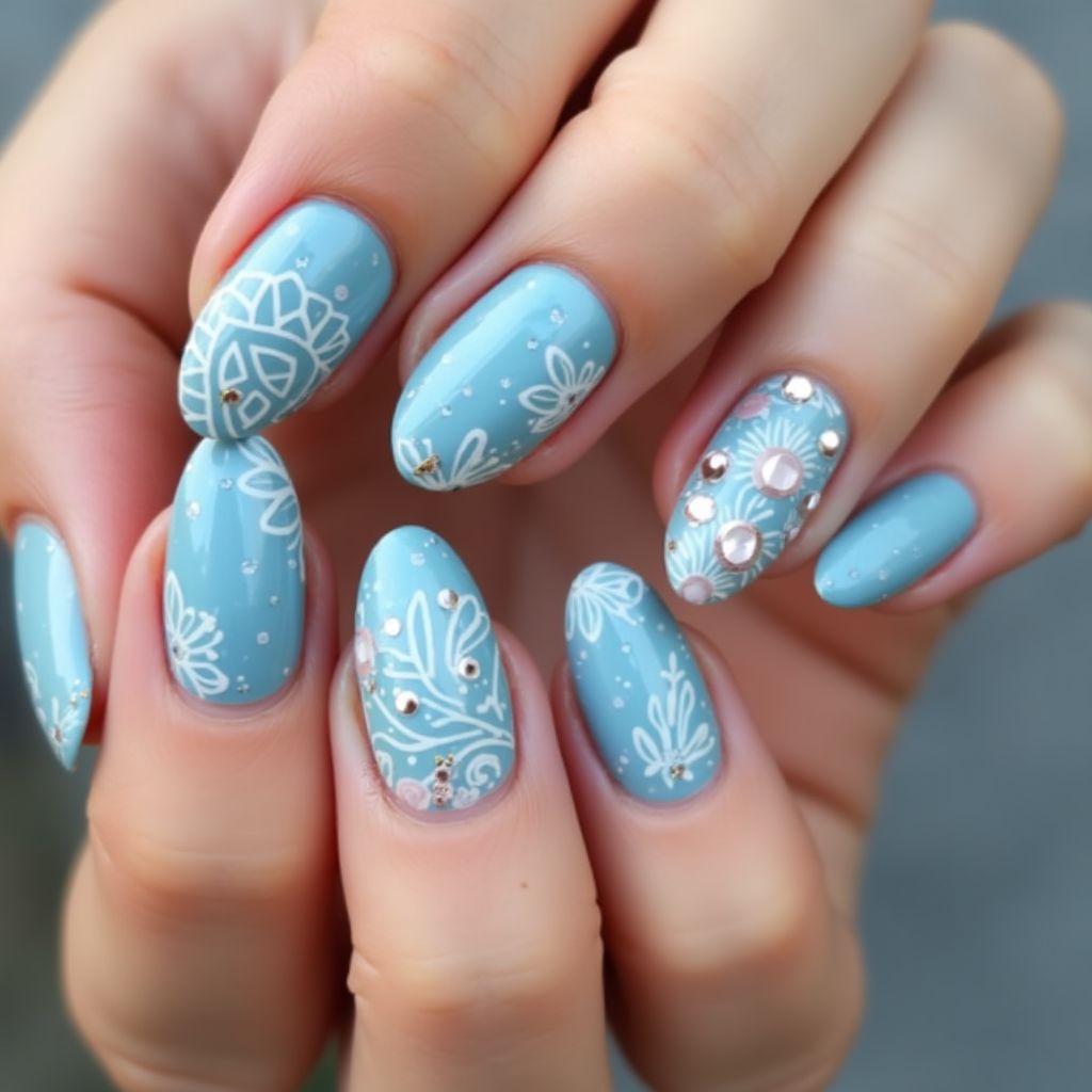 Sky Blue Round Nail Design