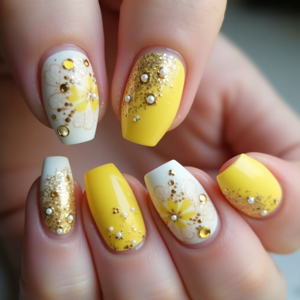 Pastel Yellow Coffin Nail Design