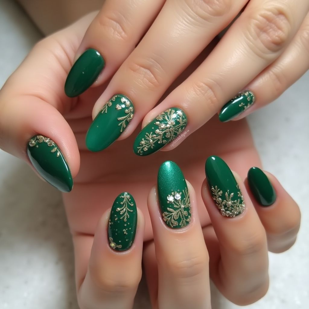 Emerald Green Round Nail Design