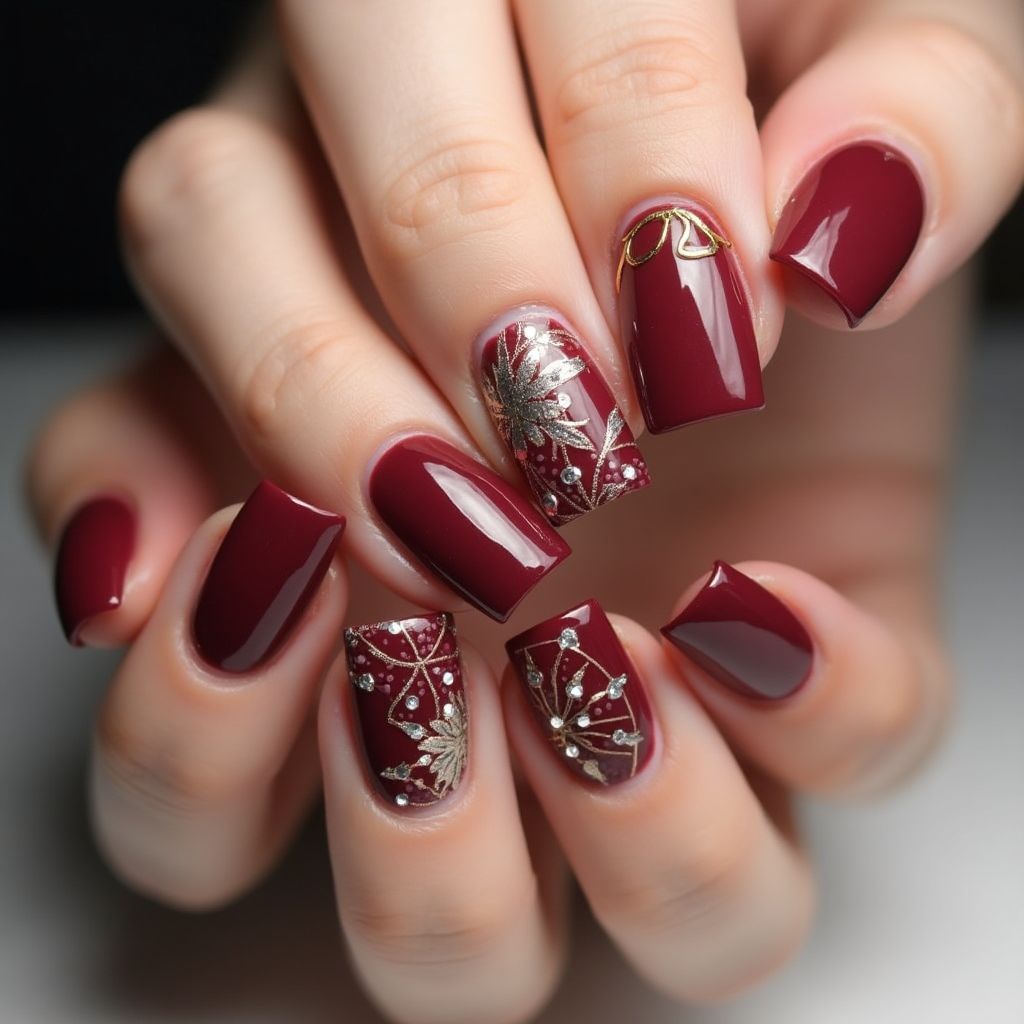Burgundy Square Nail Design