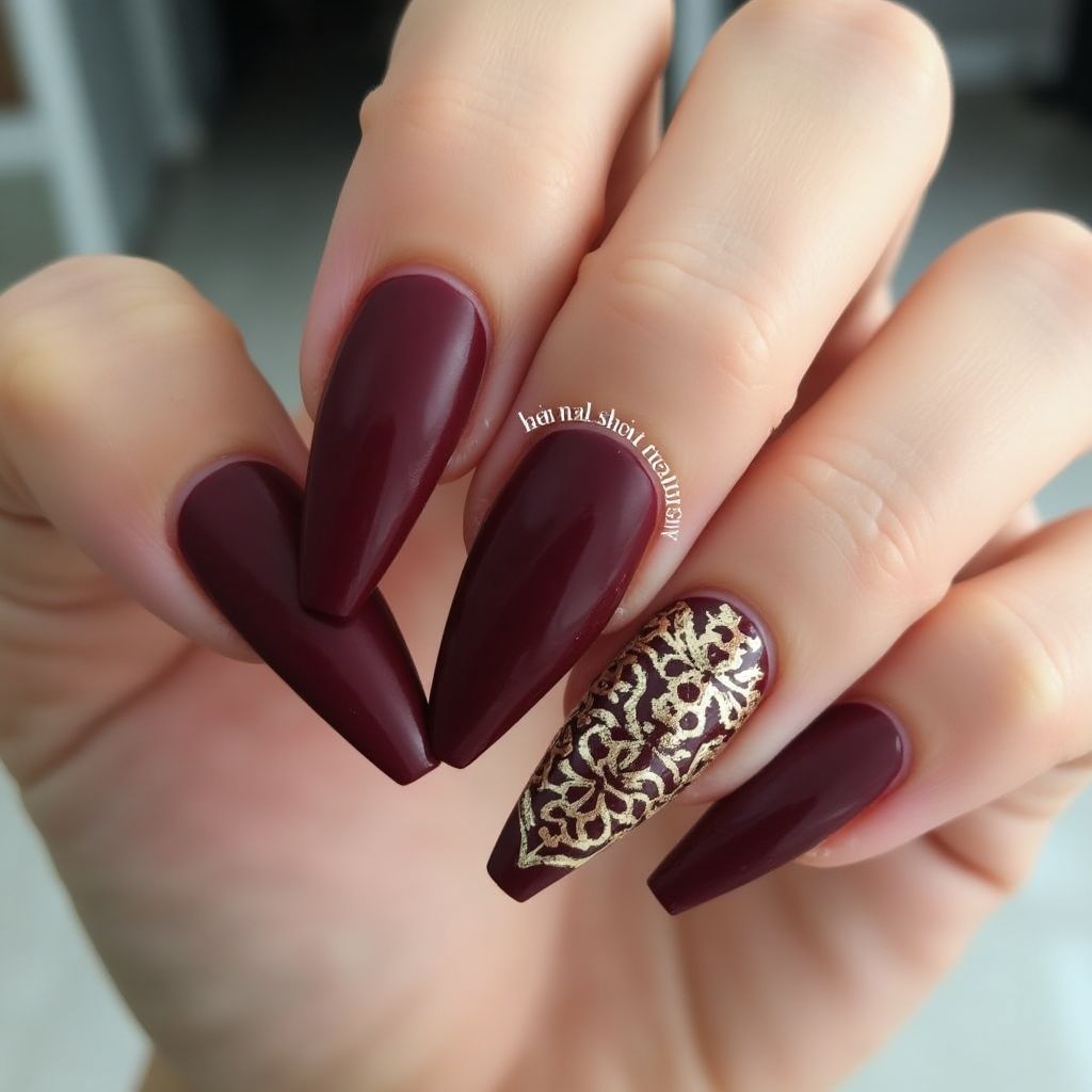 Burgundy Stiletto Nail Design