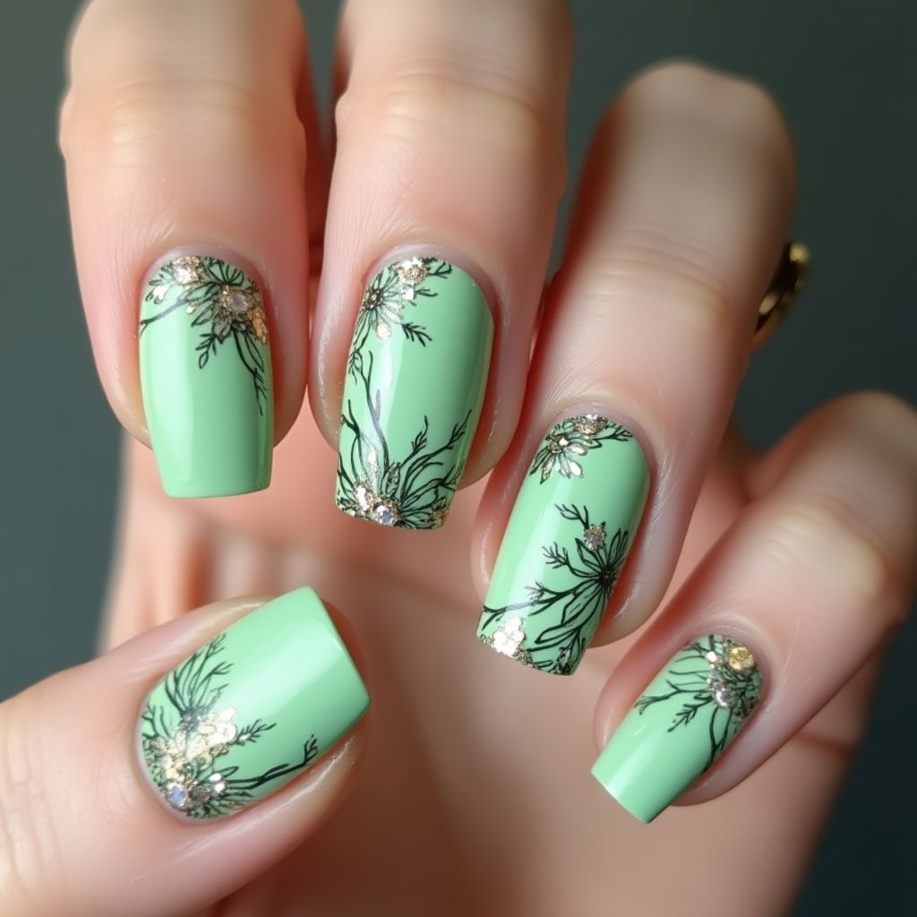 Pastel Green Coffin Nail Design