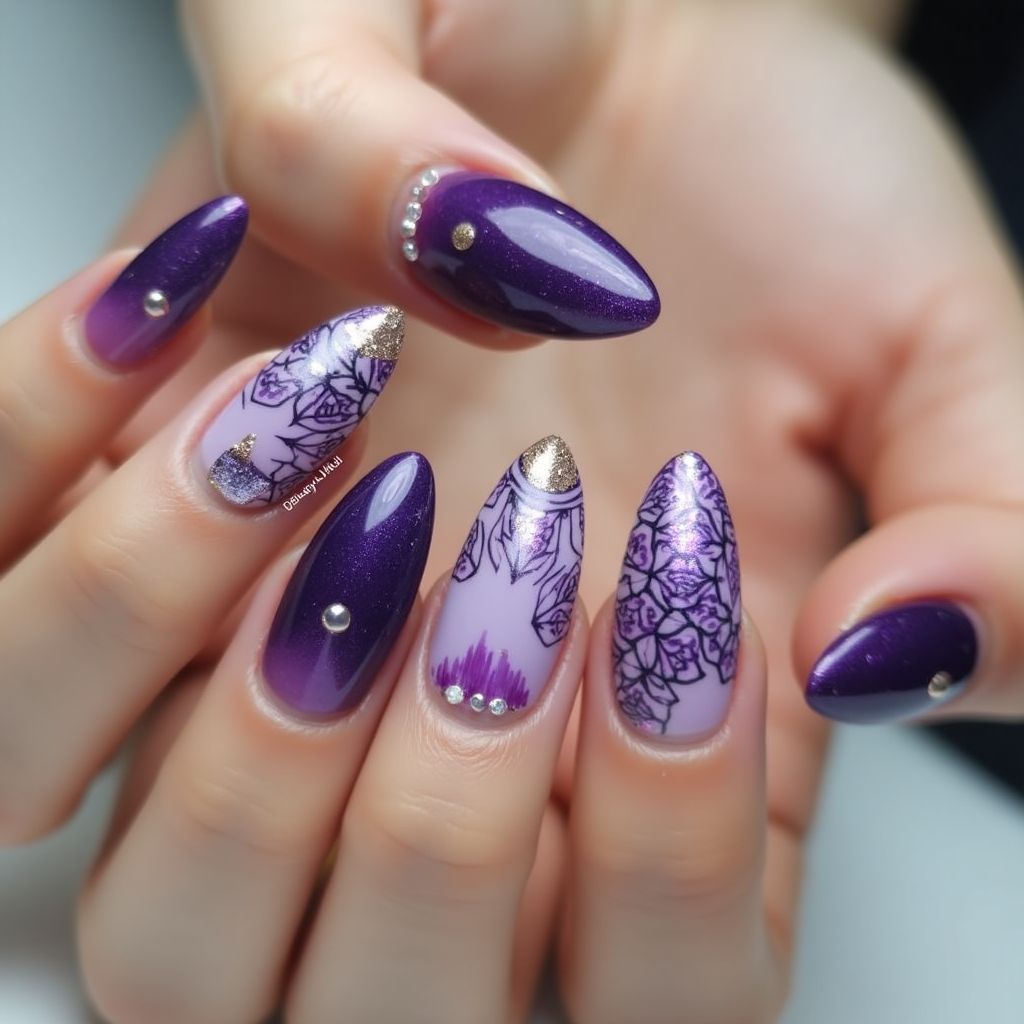 Purple Almond Nail Design
