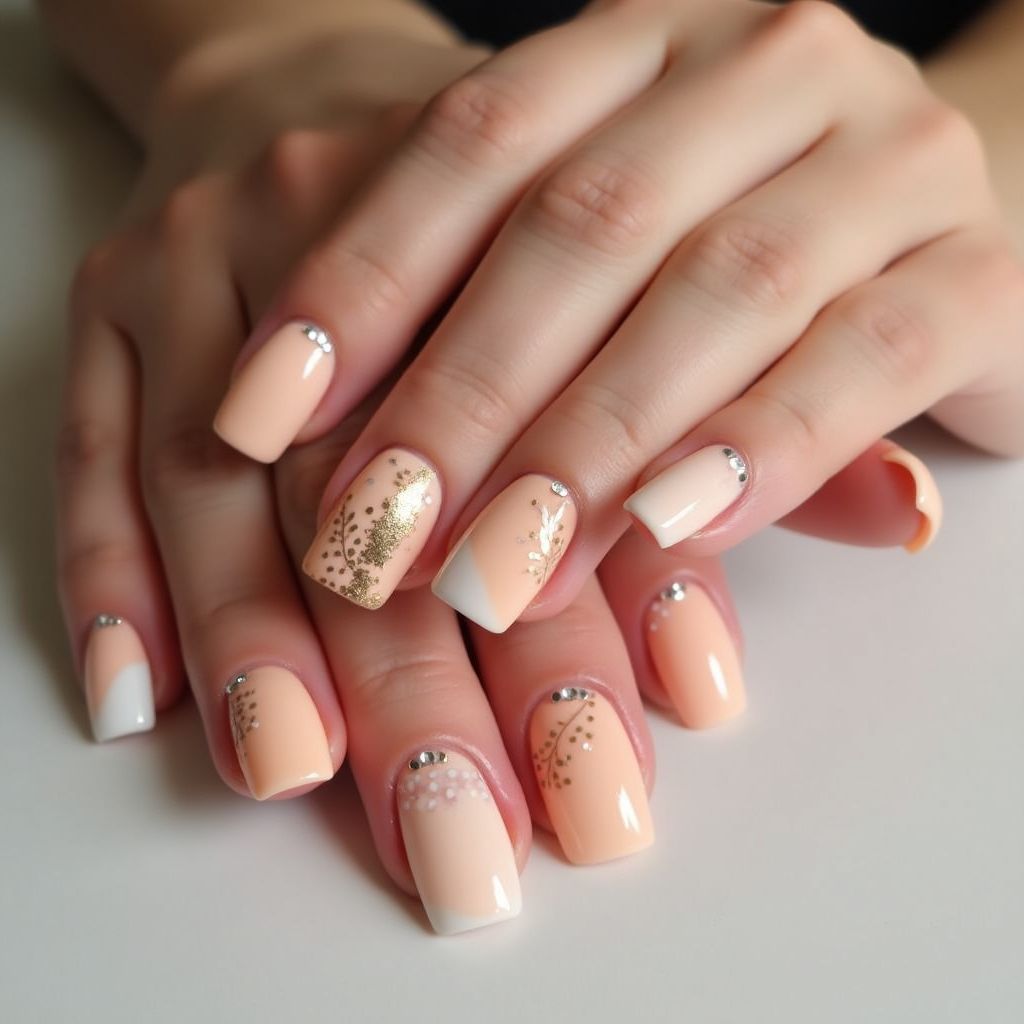 Peach Square Nail Design