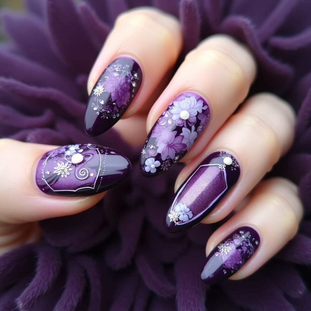 Purple Coffin Nail Design