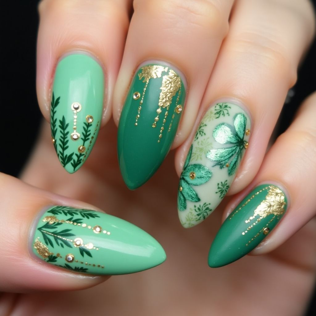 Green Almond Nail Design