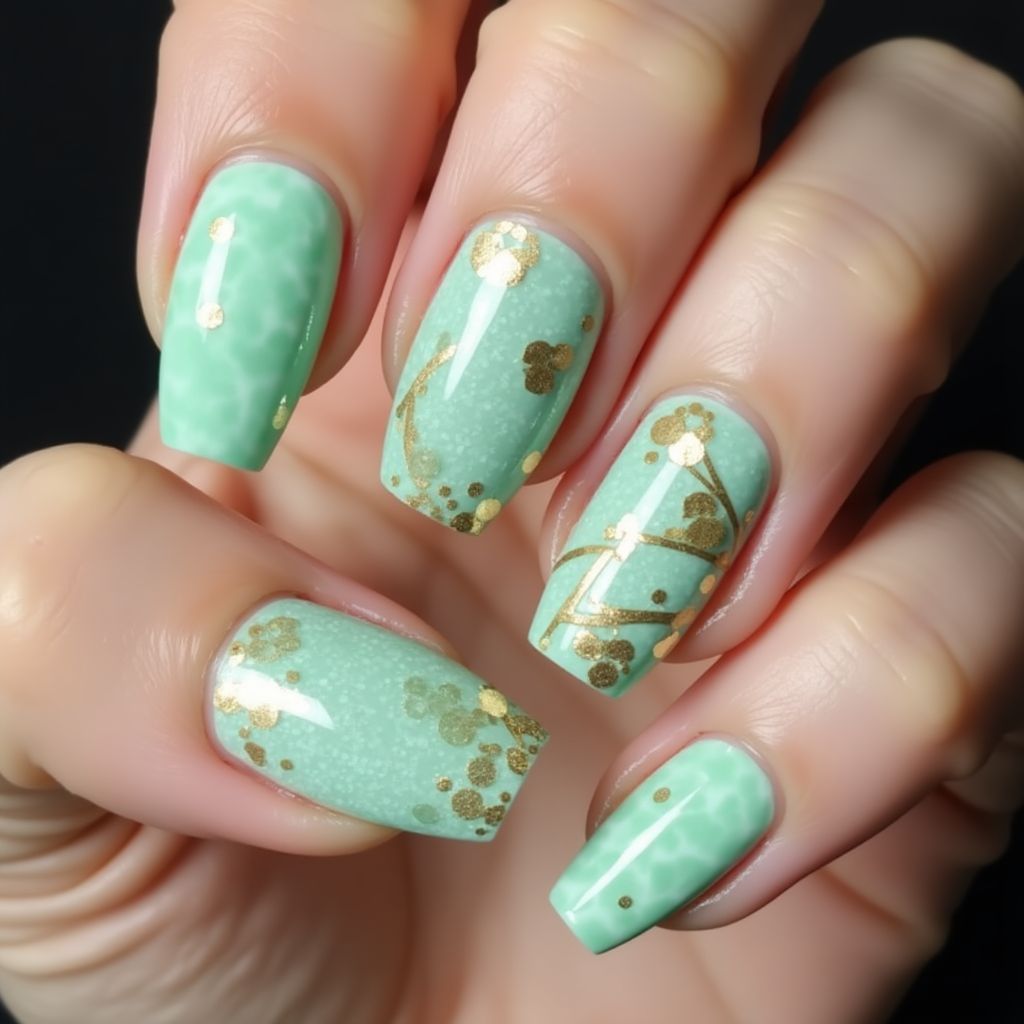 Mint Green Coffin Nail Design
