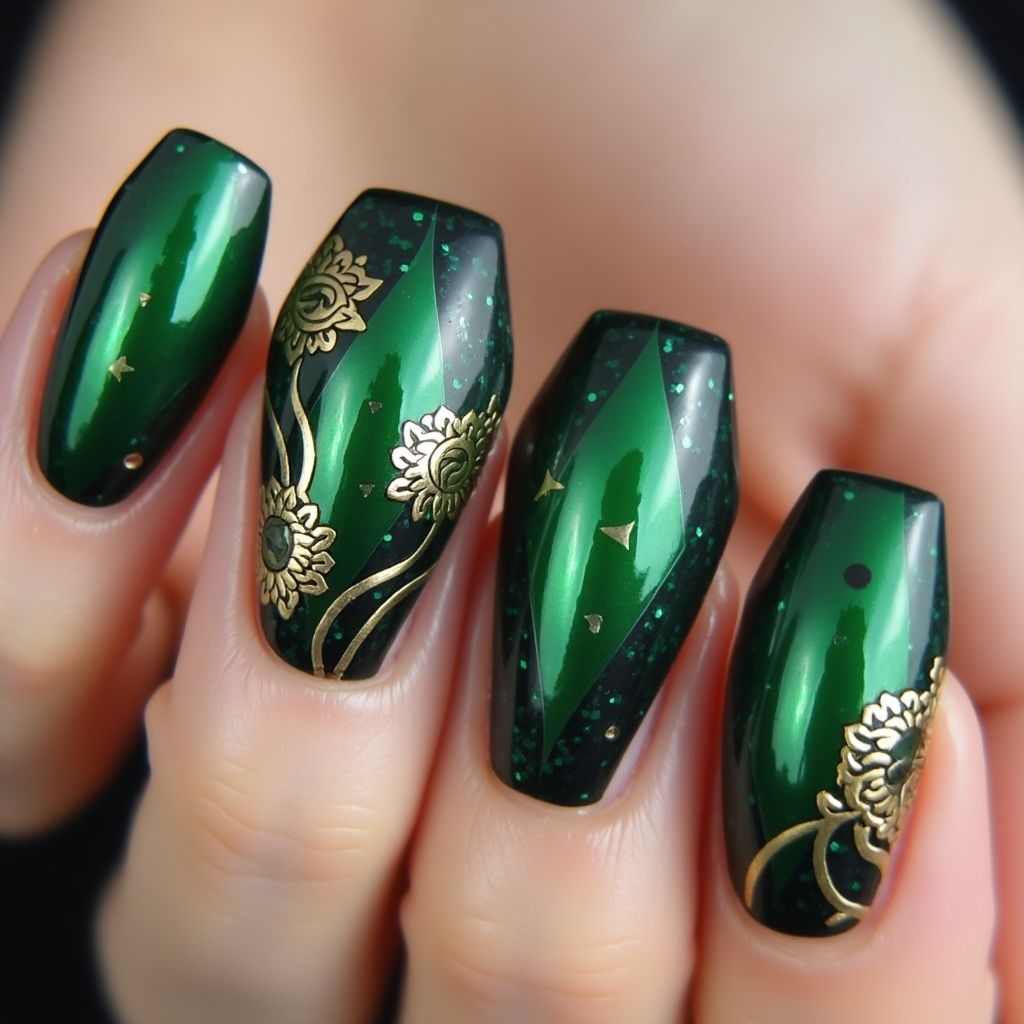 Emerald Green Coffin Nail Design