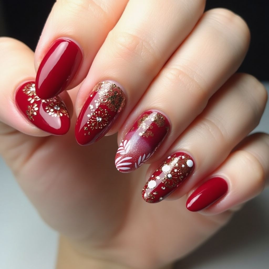 Red Almond Nail Design
