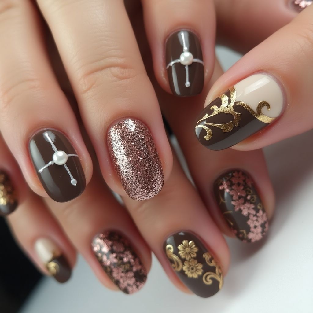 Chocolate Brown Round Nail Design