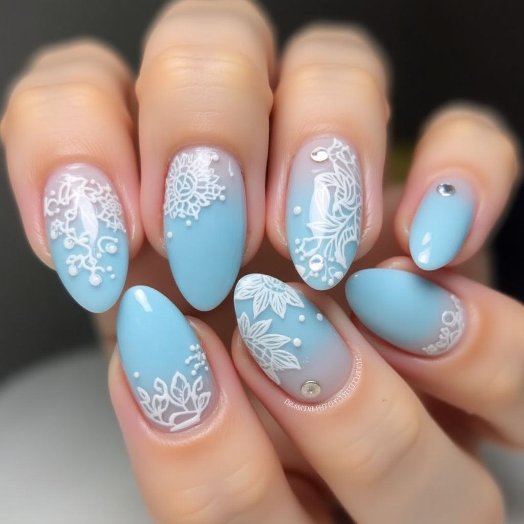 Sky Blue Almond Nail Design